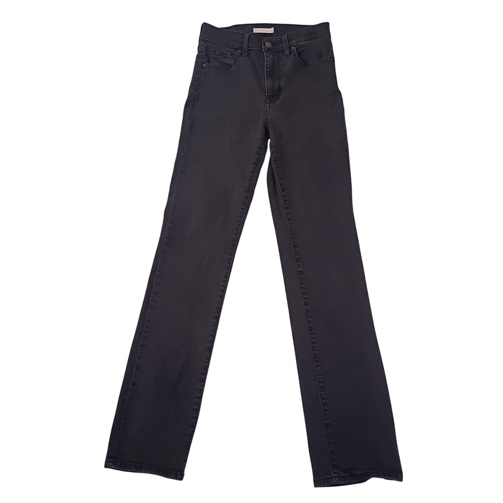 Levis 724 High Rise‎ Straight Jeans Black Denim Womens 26x32 Fit 25x30